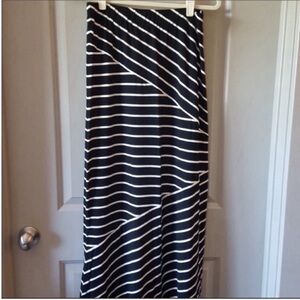 LOFT black with white stripes long stretchy maxi skirt. Never worn.